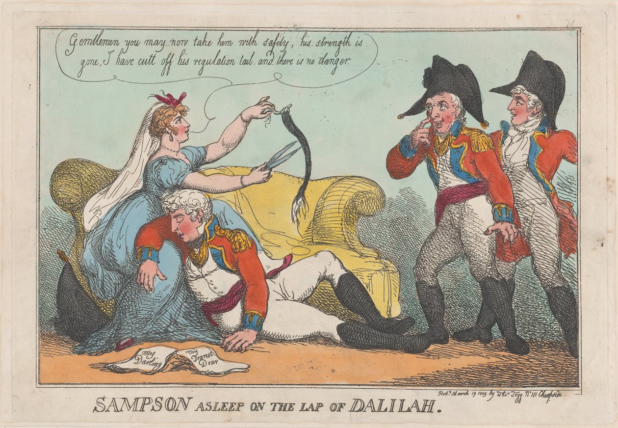 Sampson sover i Dalilahs knä, 19 mars 1809, 19 mars 1809. av Thomas Rowlandson