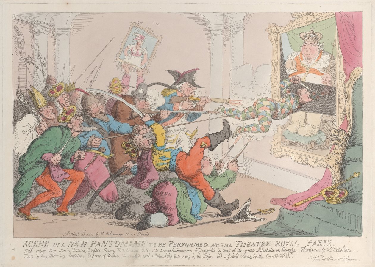 Scen i en ny pantomime som ska framföras på Theatre Royal Paris, 12 april 1815., 12 april 1815 av Thomas Rowlandson