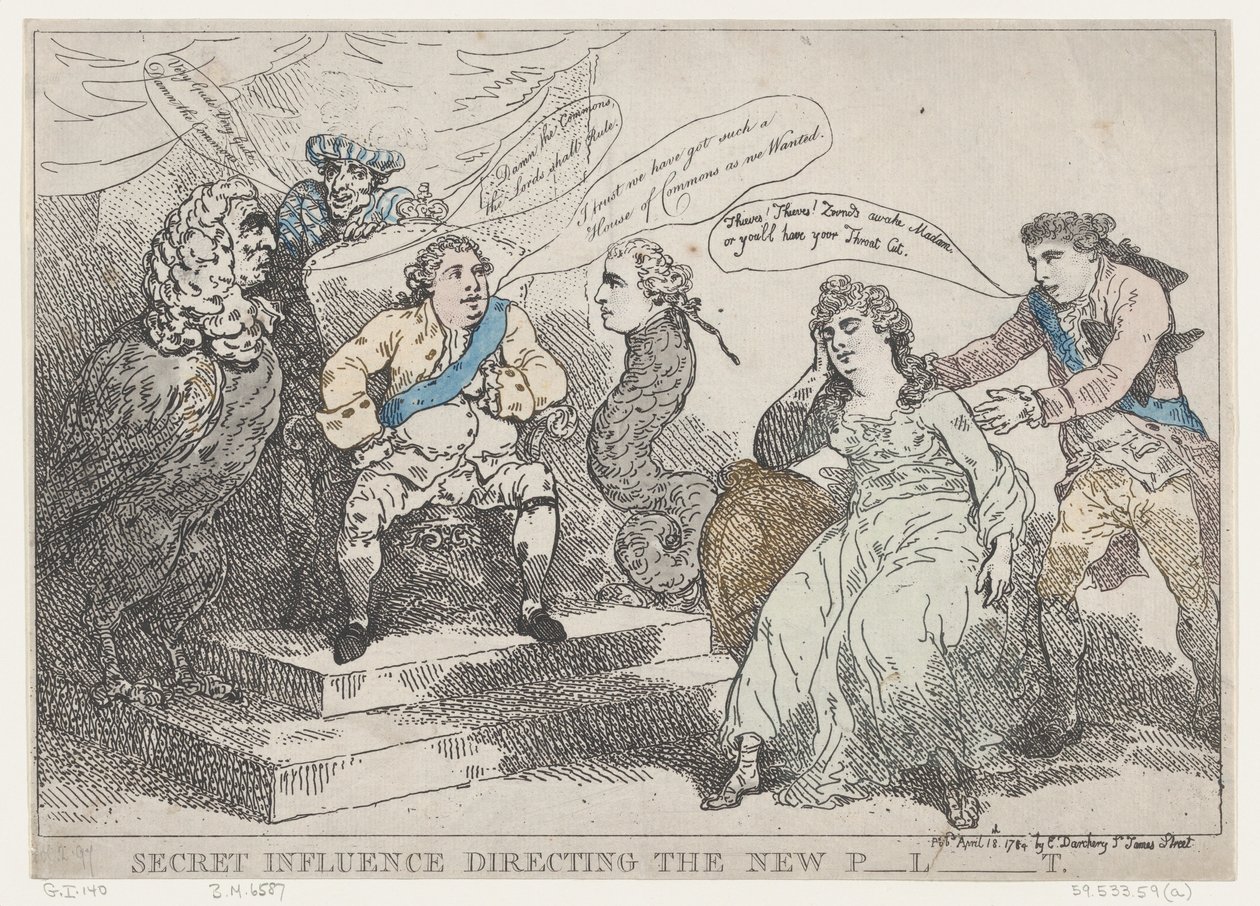 Secret Influence Directing The New P-l-t [parlamentet], 18 maj 1784., 18 maj 1784. av Thomas Rowlandson