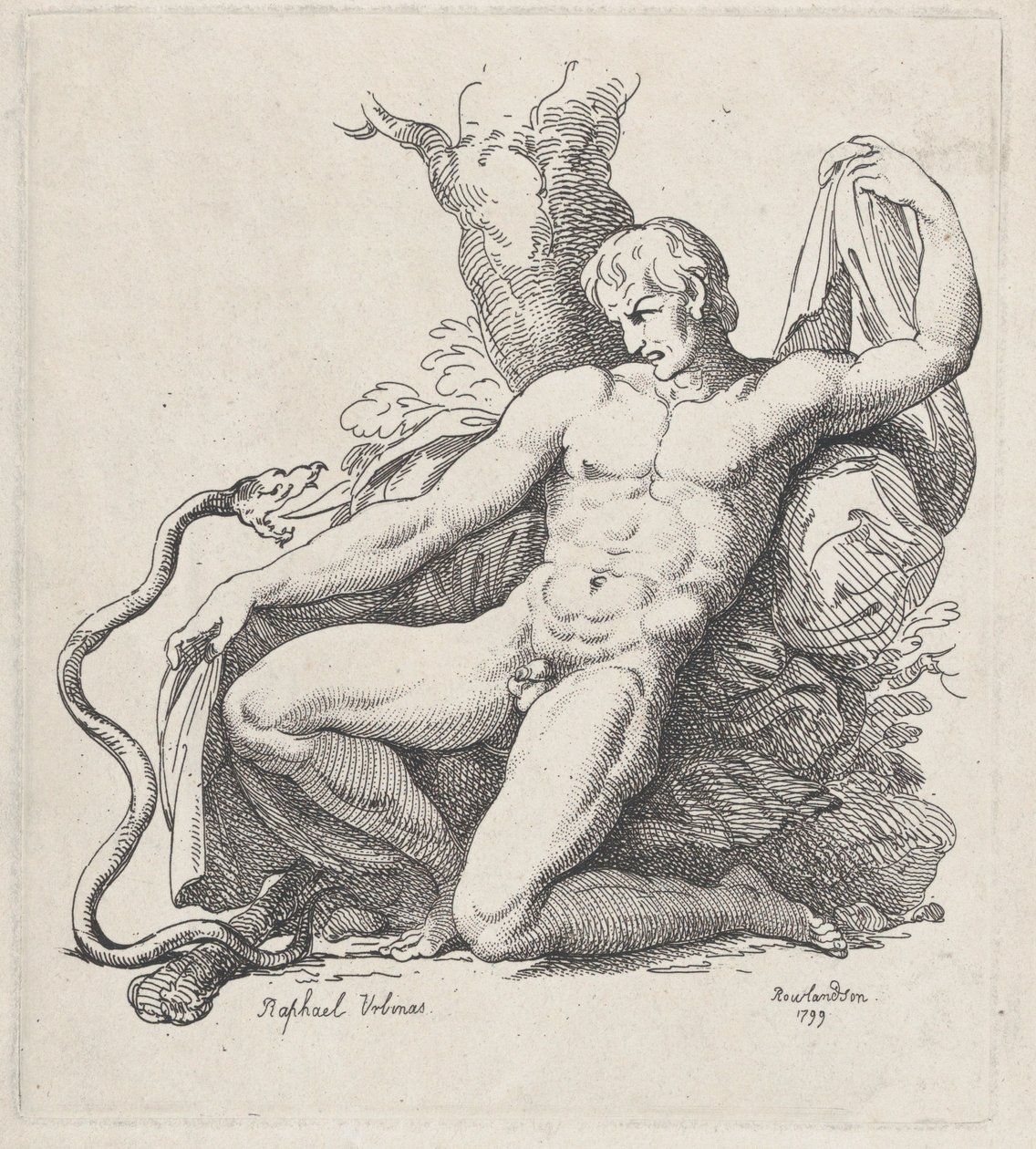 Orm attackerar en naken man, 1799., 1799. av Thomas Rowlandson