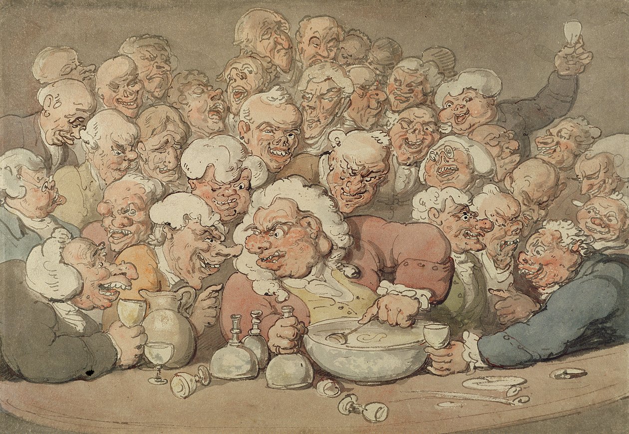 Servering Punch, ca 1815-20 (penna & bläck och akvarell över penna på papper) av Thomas Rowlandson
