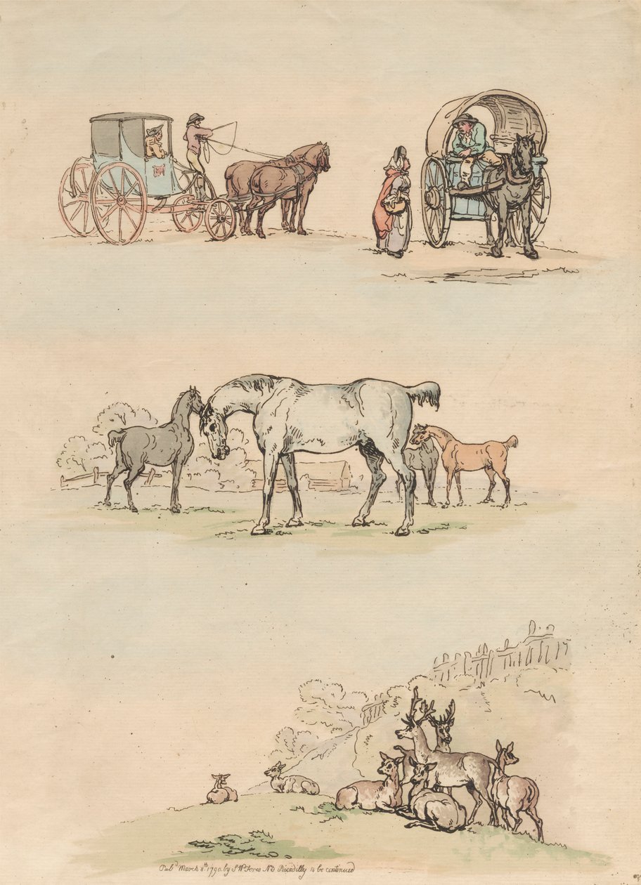 Uppsättning av sexton: konturer av figur och landskap av Thomas Rowlandson