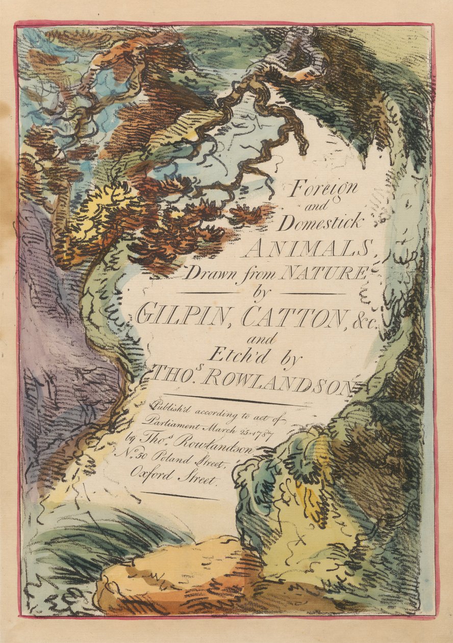 Set om åtta med titelblad. "Utländska och tamdjur." 1. Babianen av Thomas Rowlandson