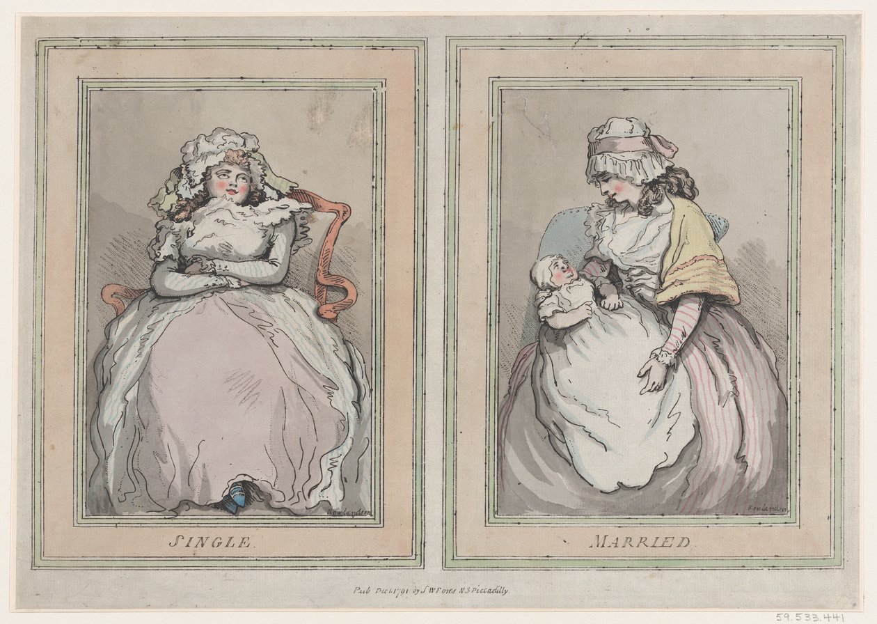 Ensamstående och gift, 1 december 1791, 1 december 1791. av Thomas Rowlandson