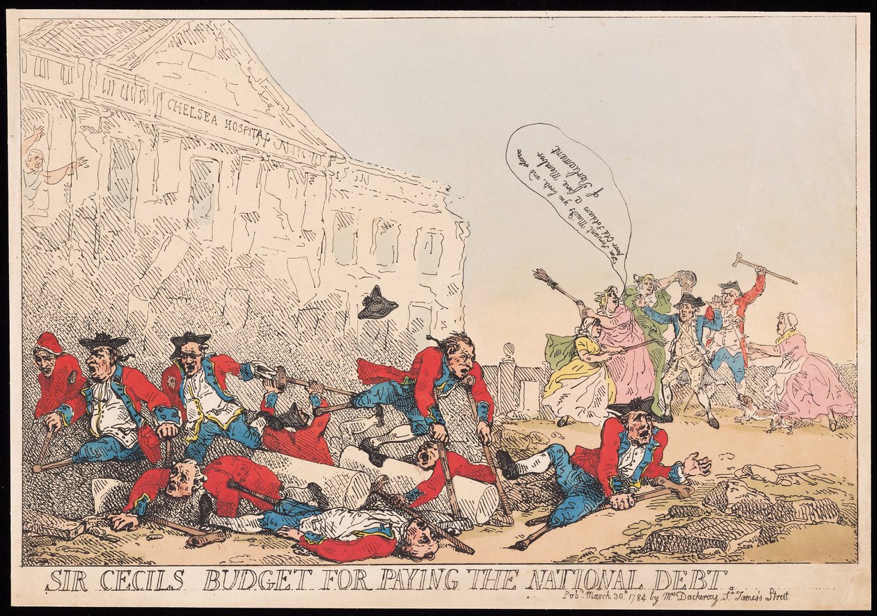 Sir Cecils budget för betalning av statsskulden, pub. 1784 (handfärgad gravyr) av Thomas Rowlandson