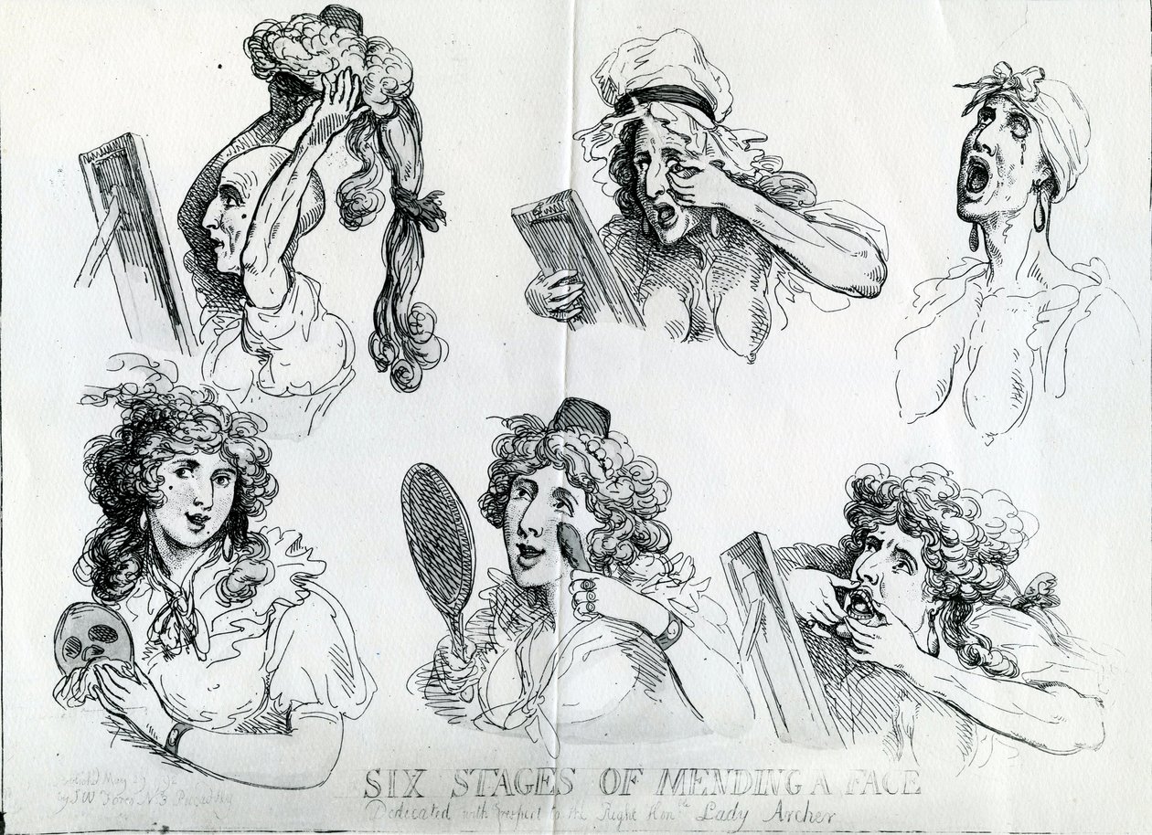 Sex stadier av att laga ett ansikte av Thomas Rowlandson
