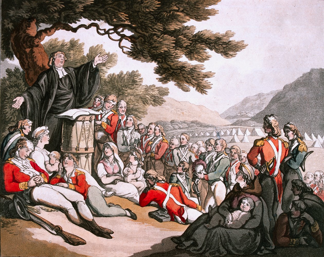 Soldater som deltar i gudstjänst, 1798 ca av Thomas Rowlandson