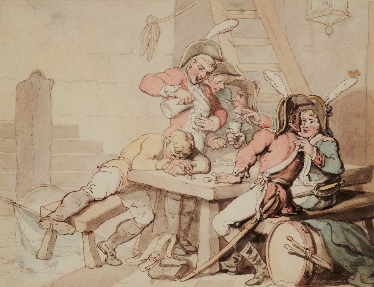Soldater som tjatar i en källare av Thomas Rowlandson
