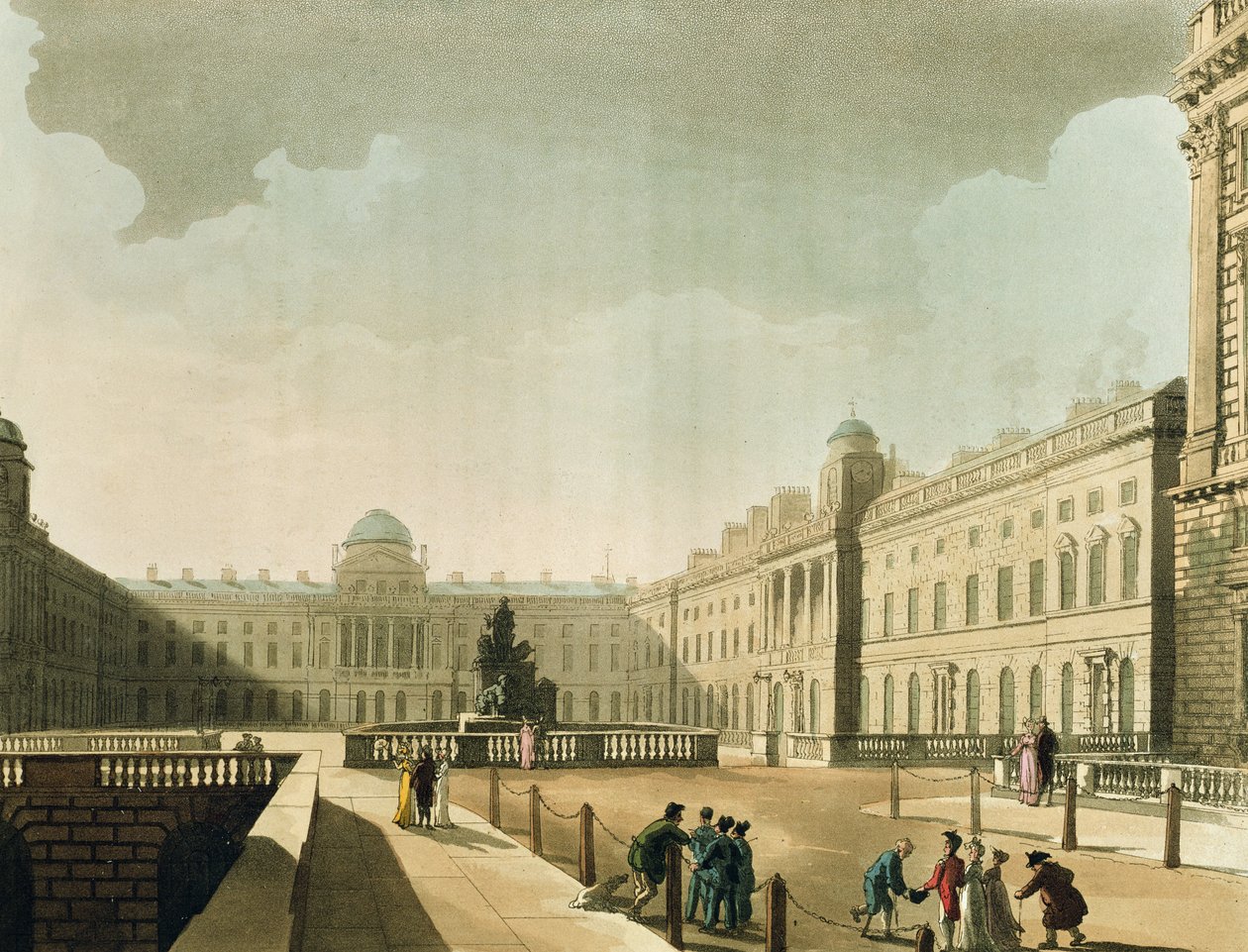 Somerset House, the Strand från Ackermanns "Microcosm of London" Vol III, publicerad 1809 av Thomas Rowlandson