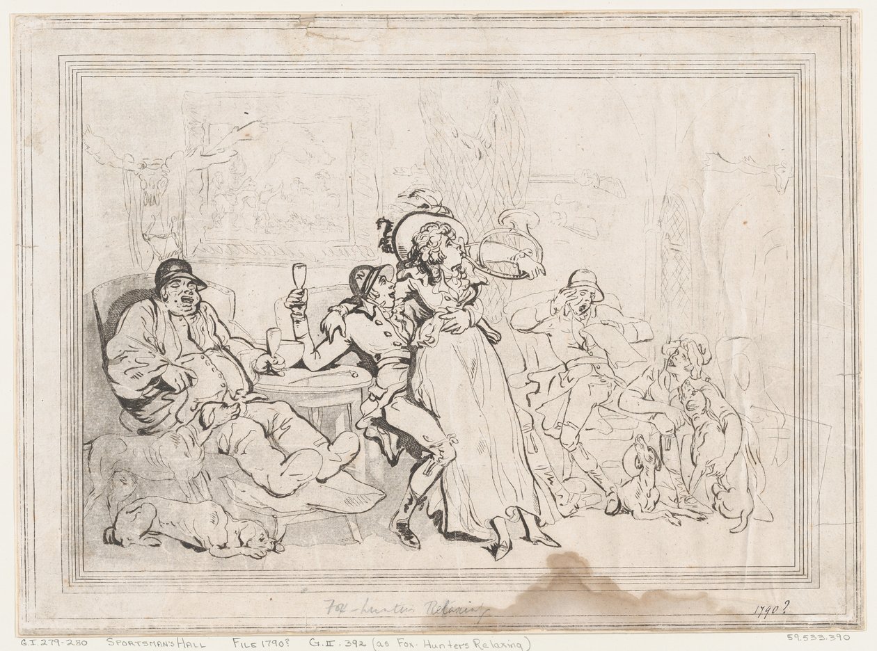 Idrottshall, eller Rävjägare som kopplar av av Thomas Rowlandson