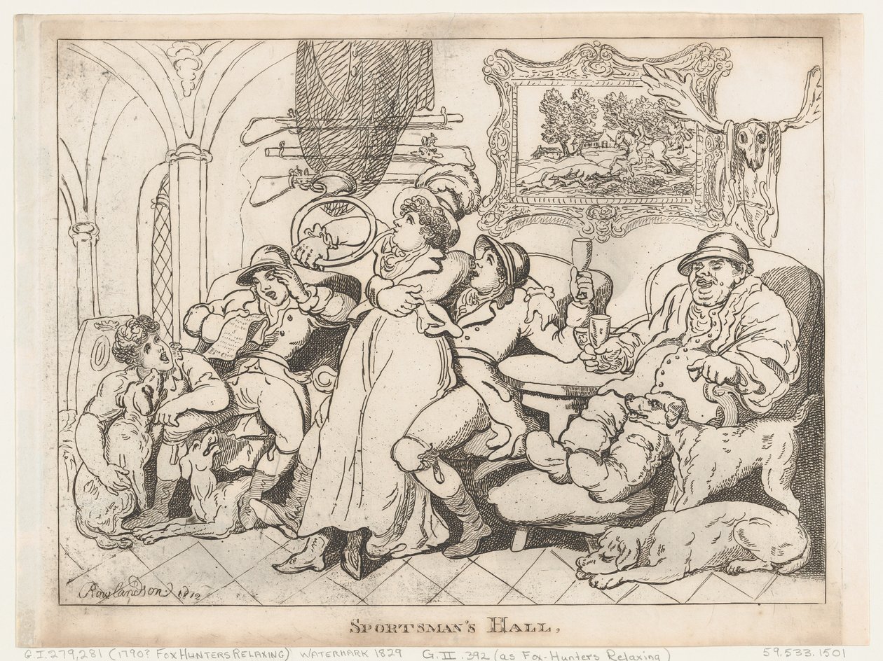 Idrottshall, eller Rävjägare som kopplar av av Thomas Rowlandson