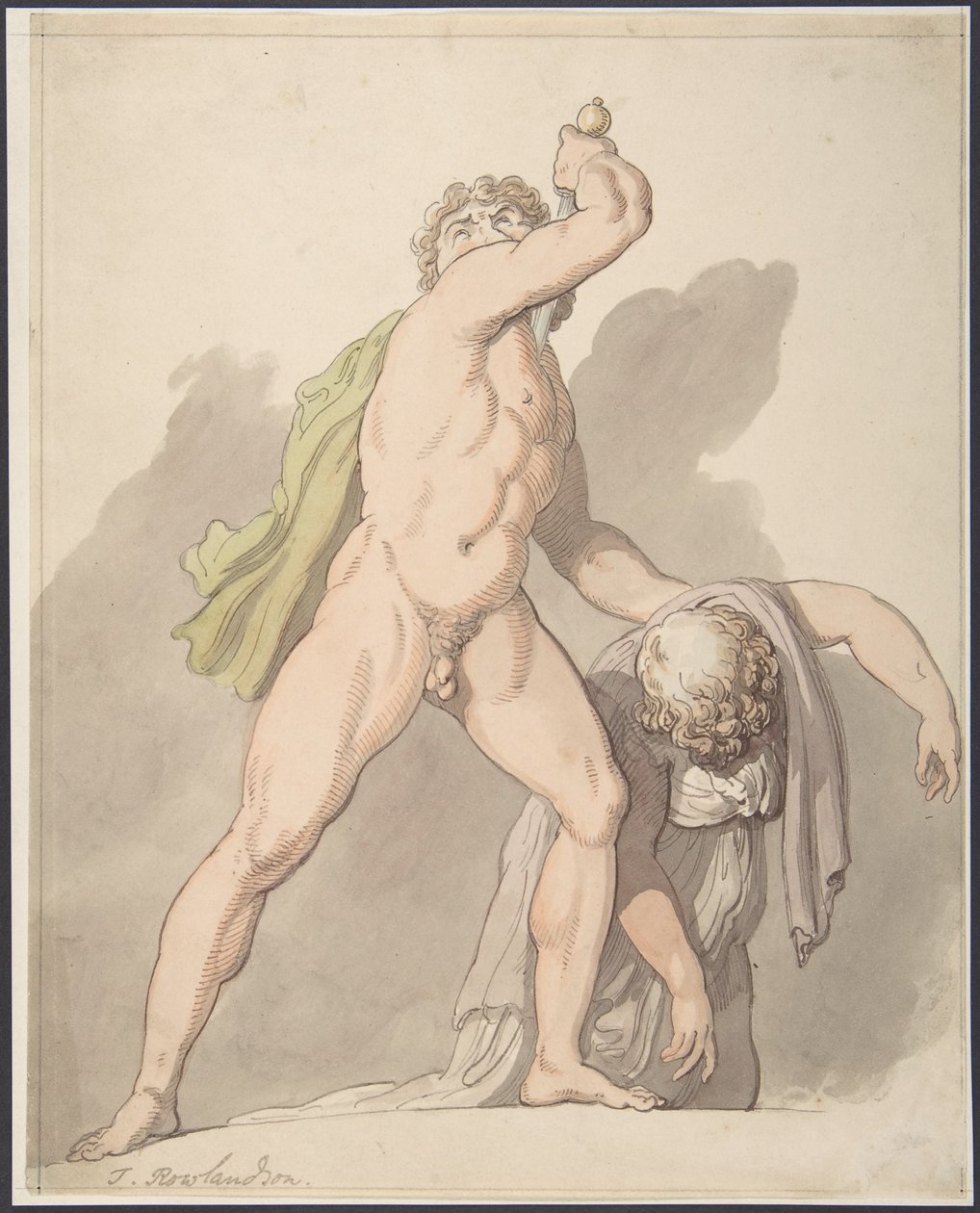 Stående naken man som stöder en svimande kvinna (Ludovisi Gaul i Uffizierna) av Thomas Rowlandson