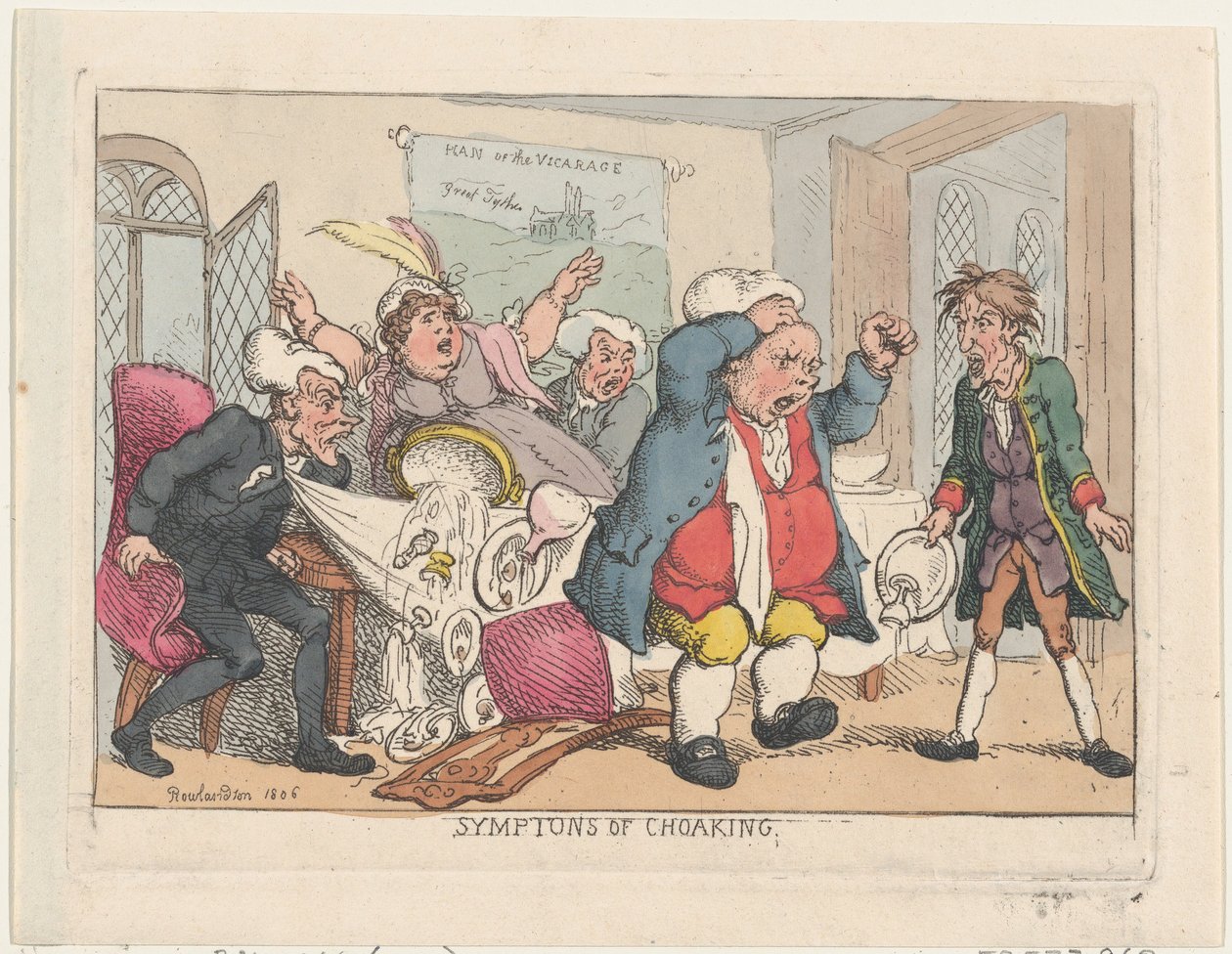 Symptoms of Choaking, 1806 pub. 25 augusti 1808., 1806 pub. 25 augusti 1808. av Thomas Rowlandson