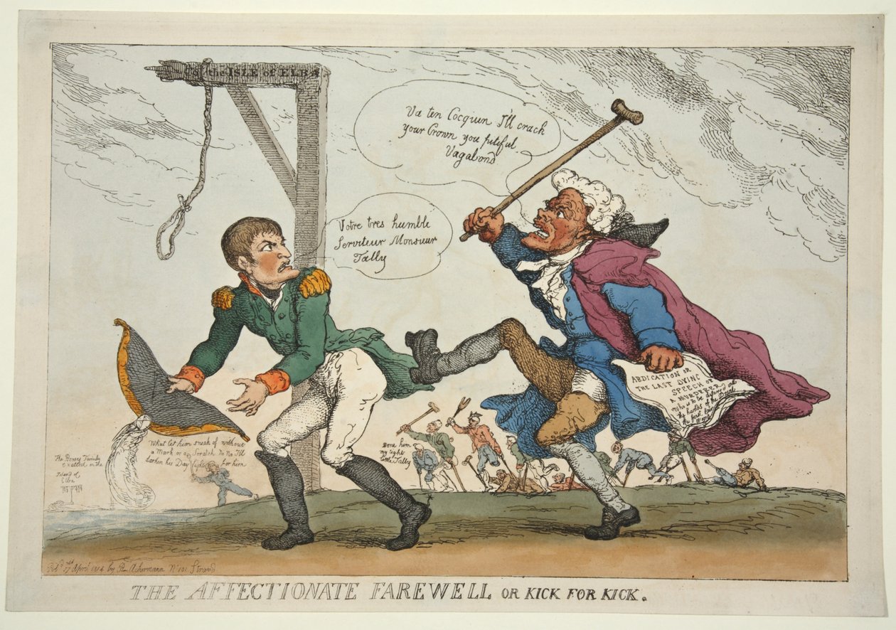 Tillgivna farväl eller Kick for Kick, pub. 1814 (handfärgad gravyr) av Thomas Rowlandson