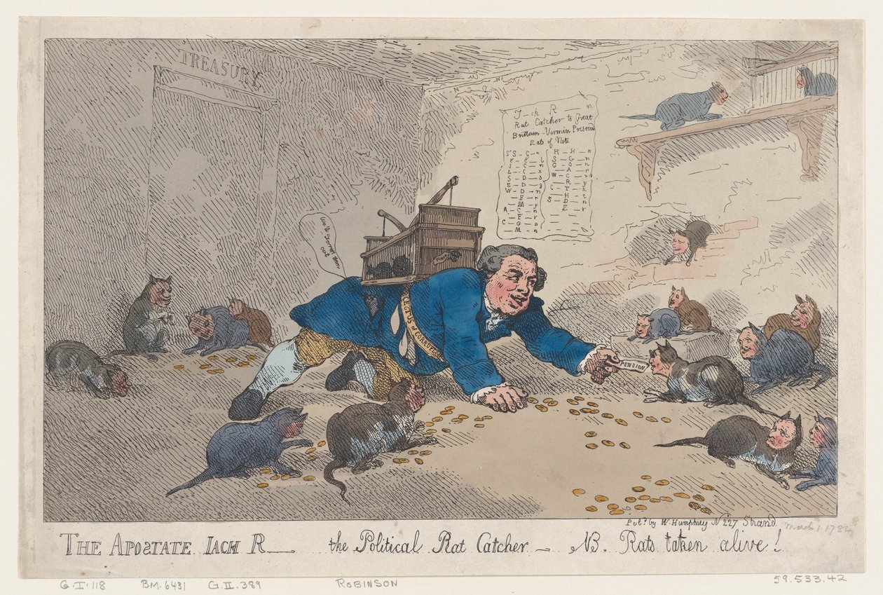 The Apostate Jack Robinson, The Political Rat Catcher-N.B. Råttor tagna levande!, mars..., 1 mars 1784. av Thomas Rowlandson