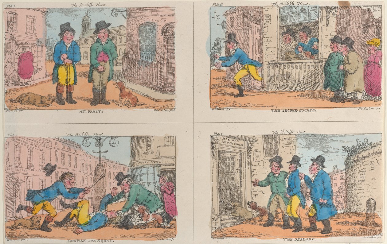 Fogdens jakt: At Fault, The Second Escape, Double and Squat, och The Seizure, 1809., 1809. av Thomas Rowlandson