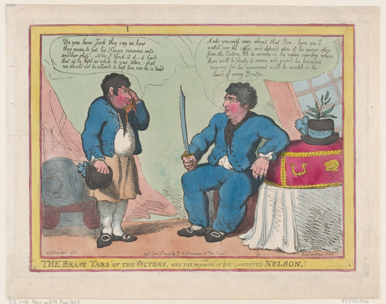 The Brave Tars of the Victory, and The Remains of the Lamented Nelson!, 1 maj 1806., 1 maj 1806. av Thomas Rowlandson