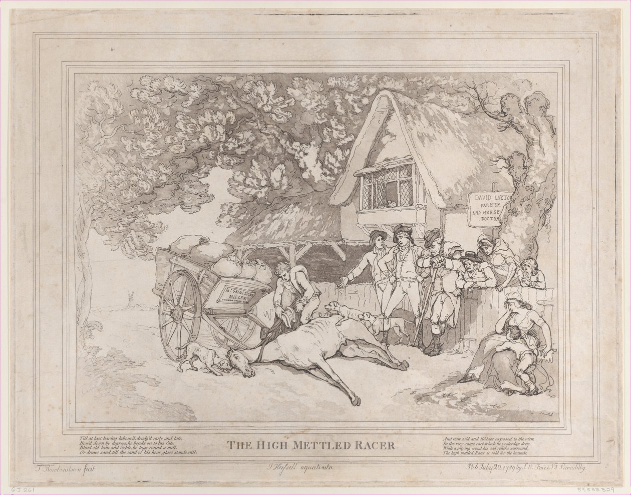 The Cart Horse från The Life of a Racehorse, eller The High-Mettled Racer, 20 juli..., 20 juli 1789 av Thomas Rowlandson