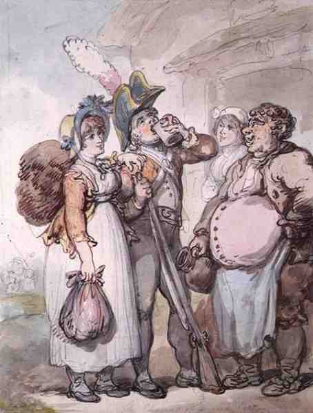 "The Charms of a Red Coat" (penna, akvarell och penna på papper) av Thomas Rowlandson