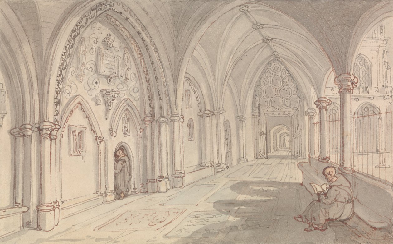 Ett klosters klostergångar av Thomas Rowlandson