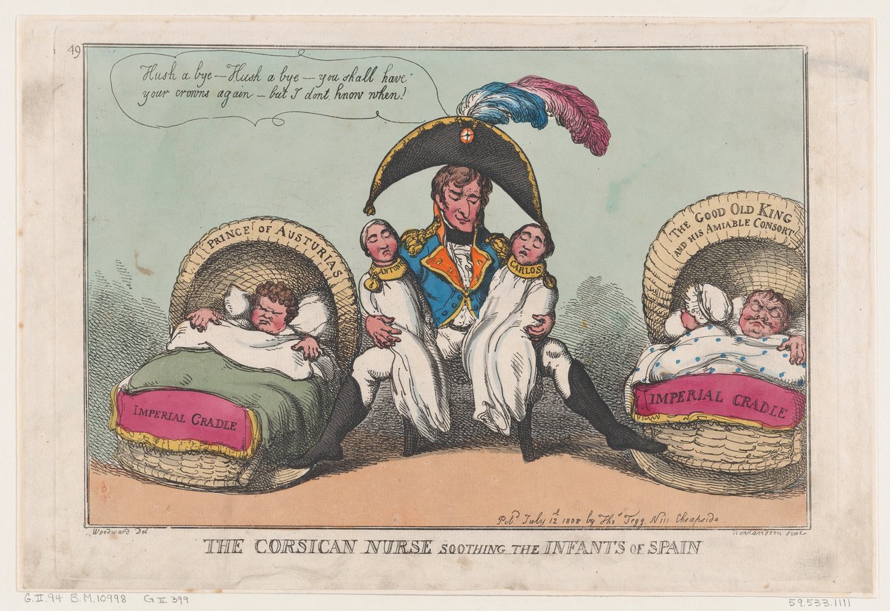 Den korsikanska sjuksköterskan som lugnar spädbarnen i Spanien, 12 juli 1808., 12 juli 1808. av Thomas Rowlandson
