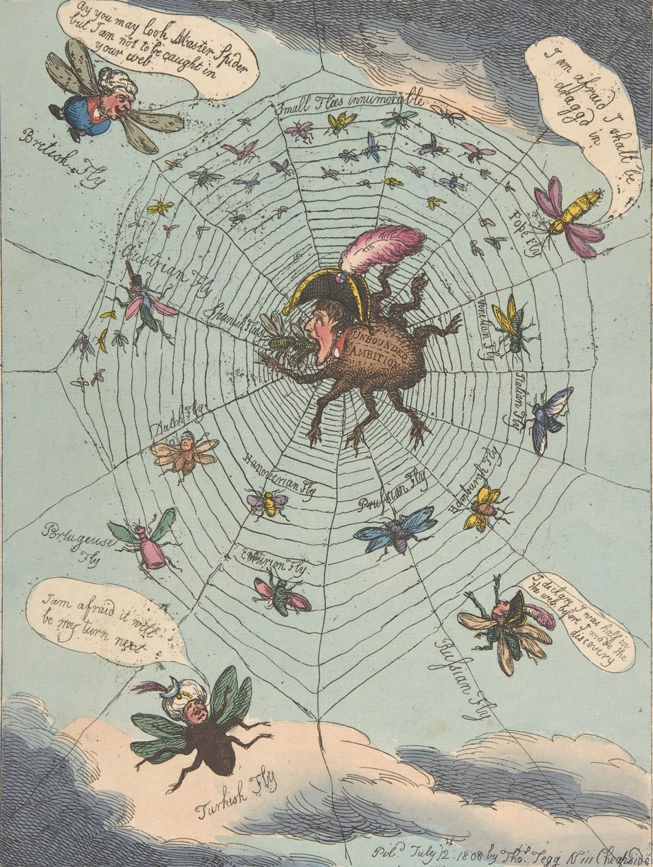 The Corsican Spider in His Web!, 12 juli 1808., 12 juli 1808. av Thomas Rowlandson