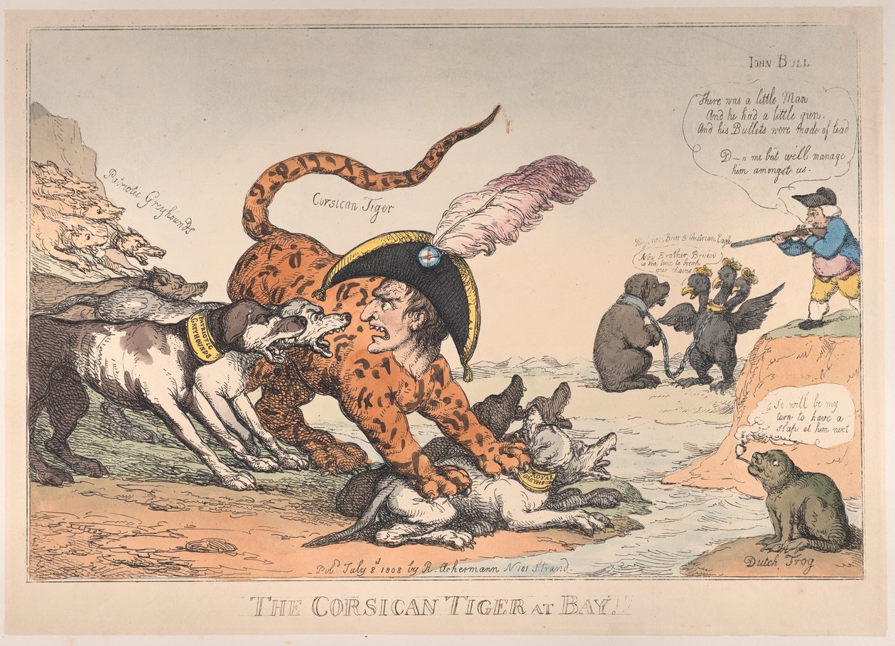 The Corsican Tiger at Bay!, 8 juli 1808., 8 juli 1808. av Thomas Rowlandson