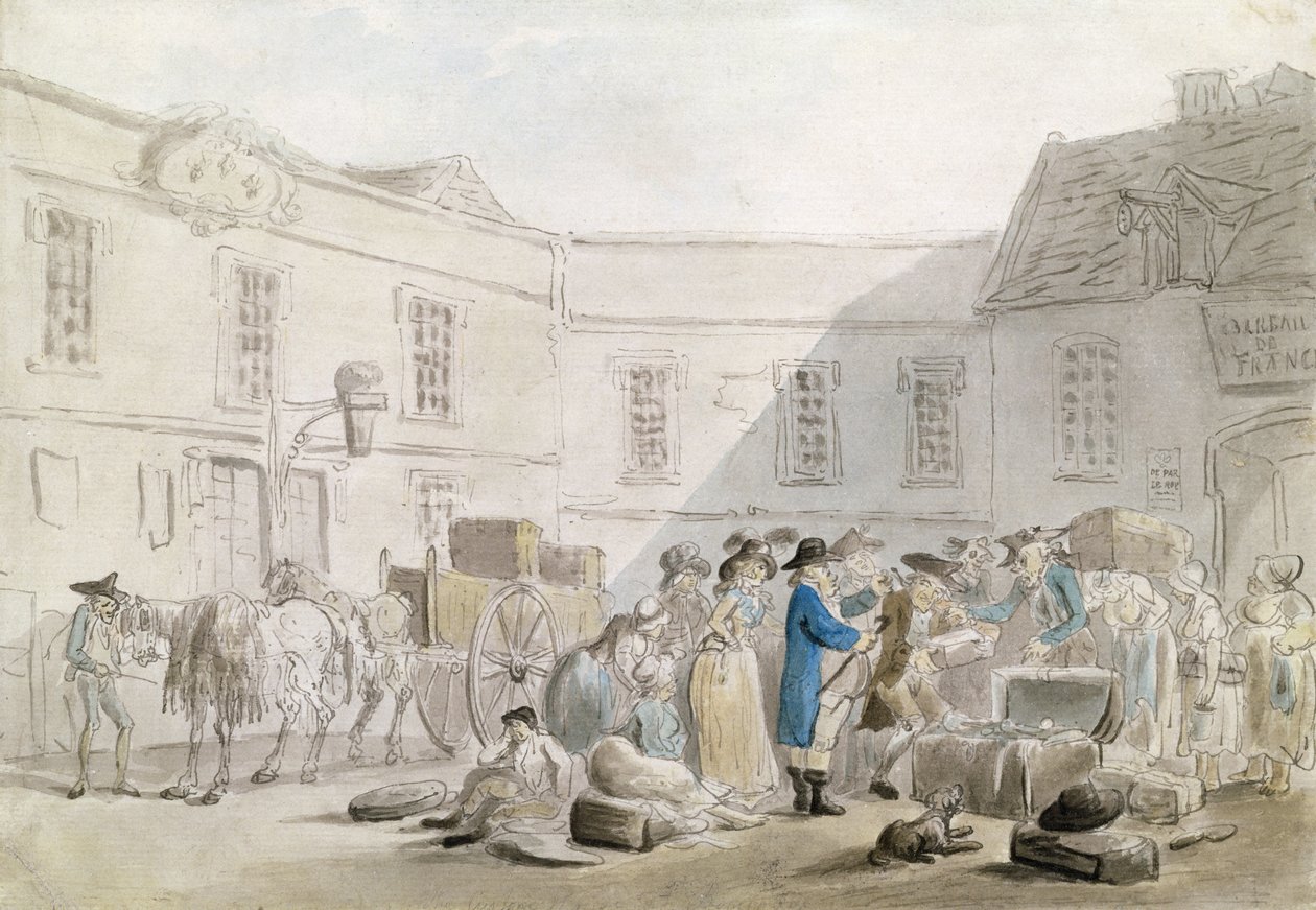 Tullhuset i Boulogne (wc med penna och grått bläck över penna på papper) av Thomas Rowlandson