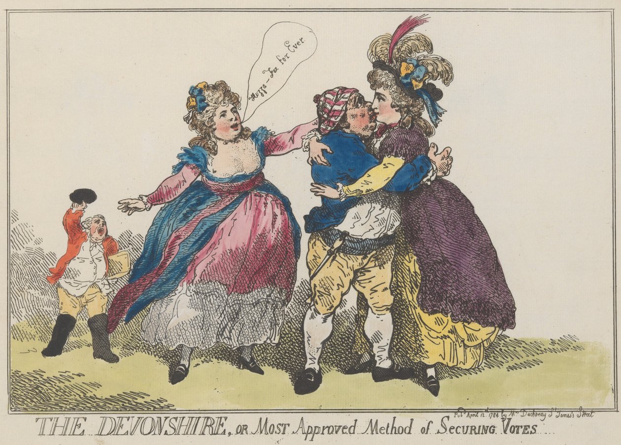 Devonshire, eller mest godkända metoden för att säkra röster, 12 april 1784, 12 april 1784. av Thomas Rowlandson