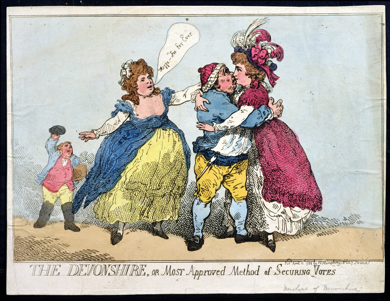 The Devonshire, eller Most Approved Method of Securing Votes, publicerad av William Humphrey 1784 (handfärgad etsning) av Thomas Rowlandson