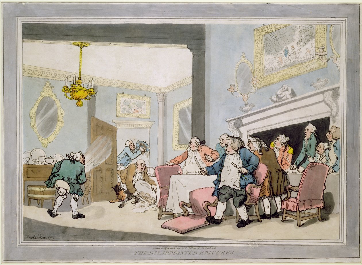 The Disappointed Epicures, pub. av William Holland, 1790 (färgad etsning) av Thomas Rowlandson
