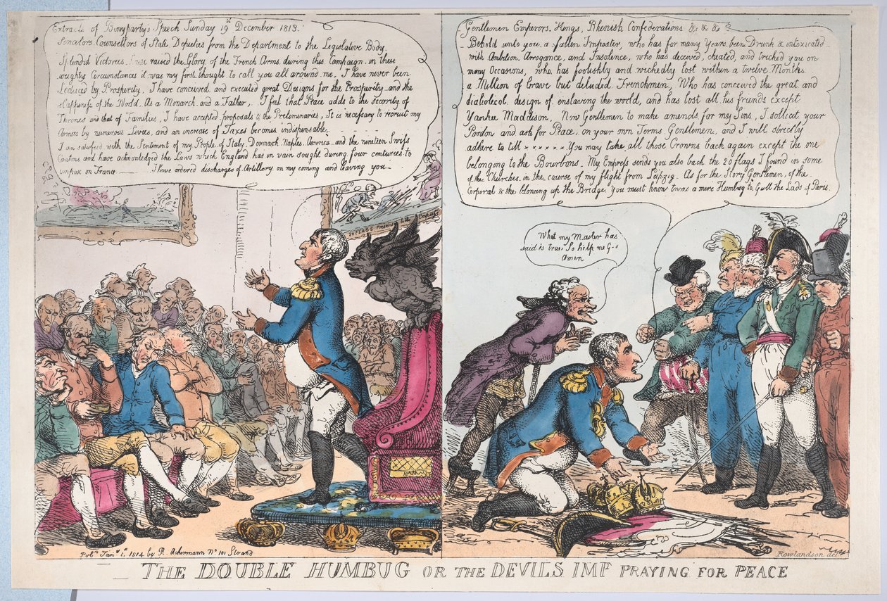 The Double Humbug or the Devils Imp Praying for Peace, 1 januari 1814., 1 januari 1814. av Thomas Rowlandson