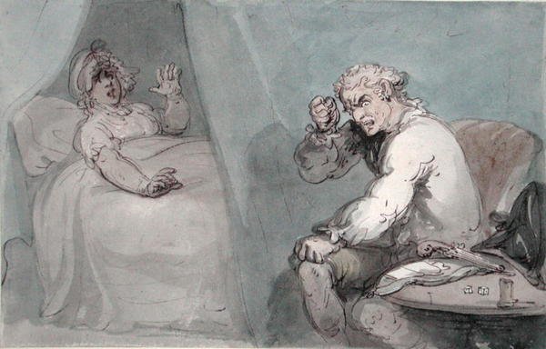 The Gamester Going to Bed (akvarell med penna och bläck på papper) av Thomas Rowlandson