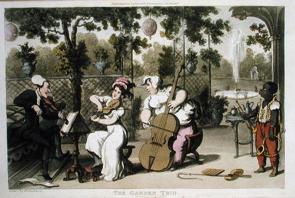 Trädgårdstrion, från "The Tour of Dr Syntax in search of the Picturesque", av William Combe, publicerad 1812 (akvatint) av Thomas Rowlandson