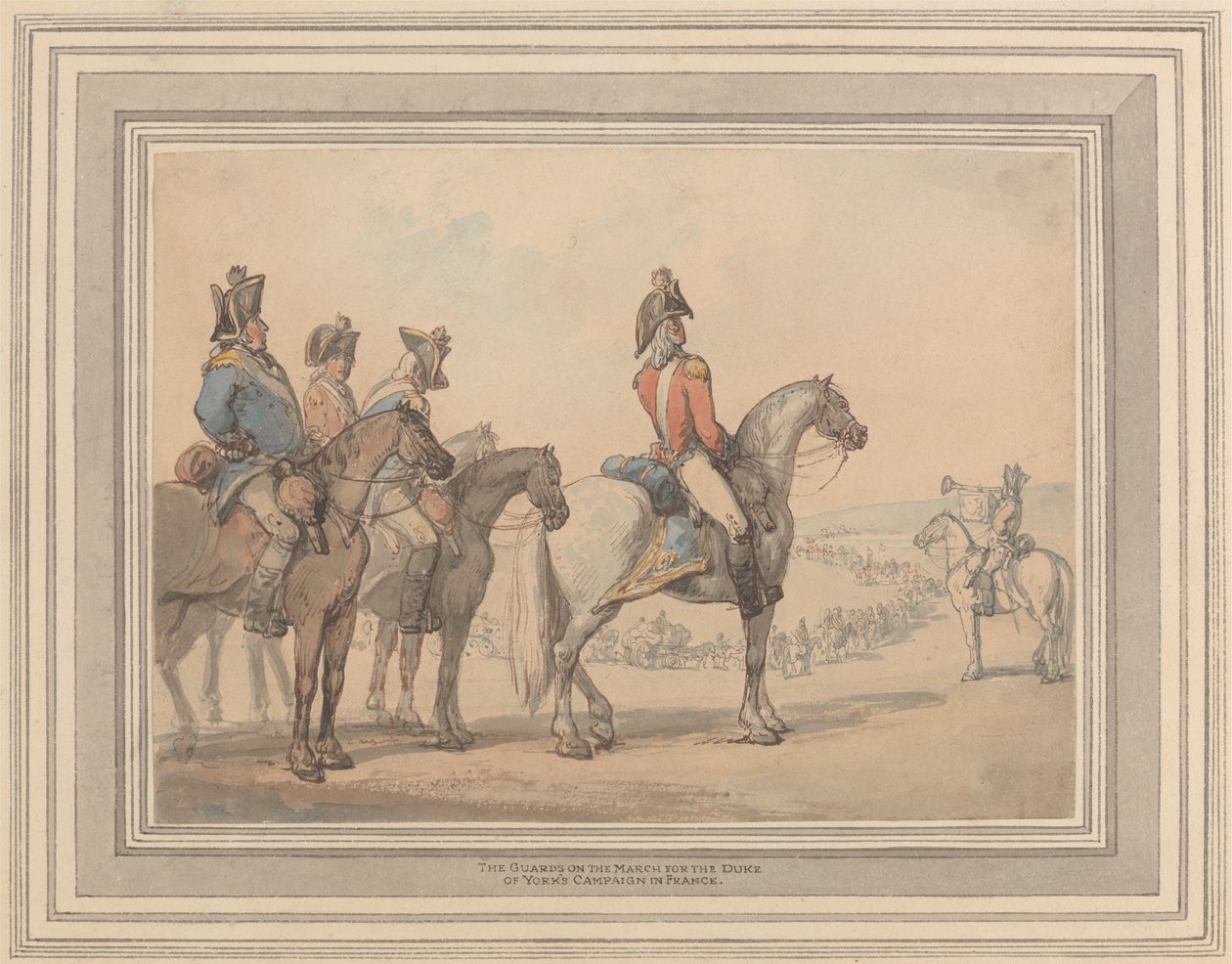 Vakterna på mars för hertigen av Yorks kampanj i Frankrike av Thomas Rowlandson