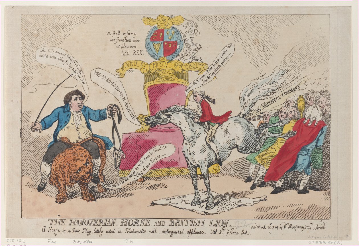 Hannoveranhästen och det brittiska lejonet, 31 mars 1784, 31 mars 1784. av Thomas Rowlandson