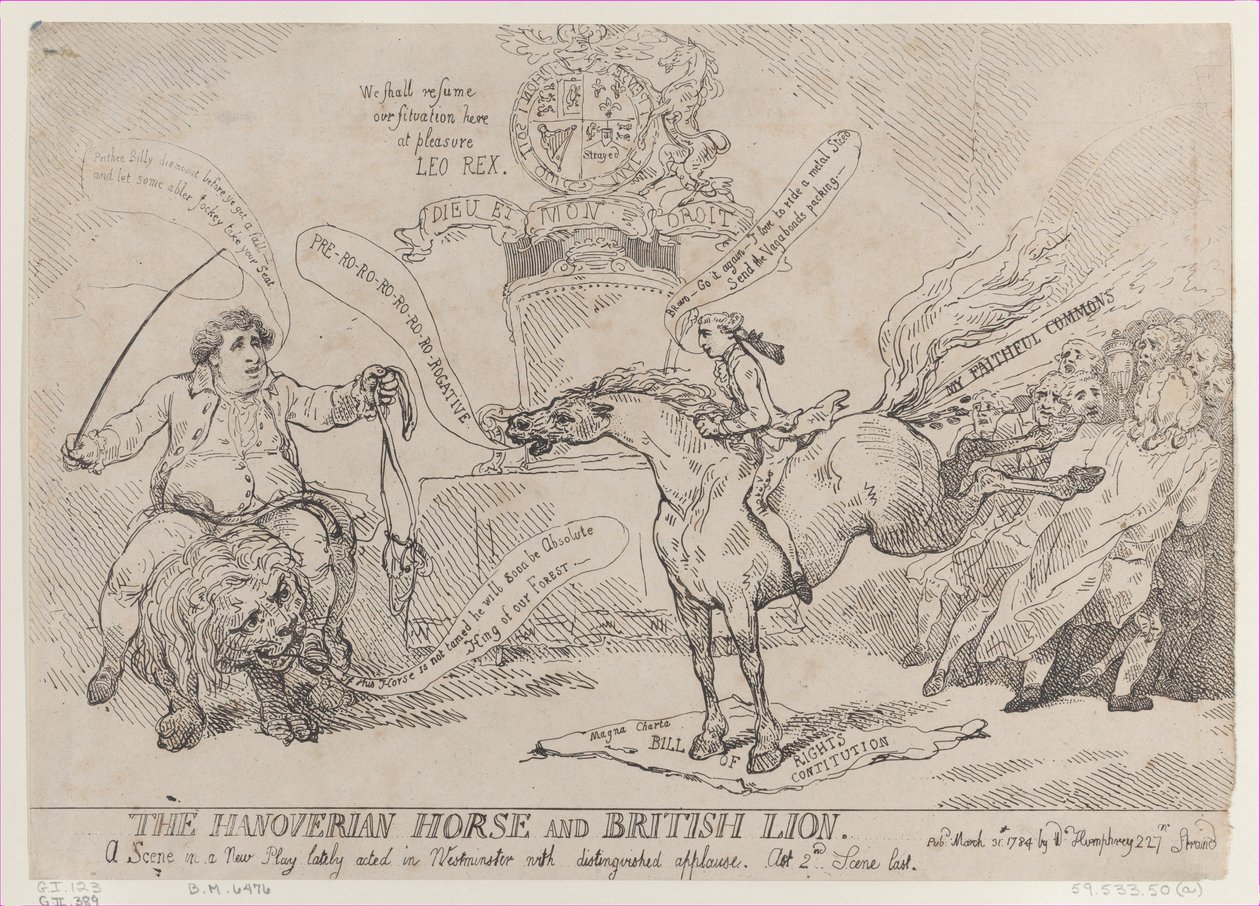 Hannoveranhästen och det brittiska lejonet, 31 mars 1784, 31 mars 1784. av Thomas Rowlandson