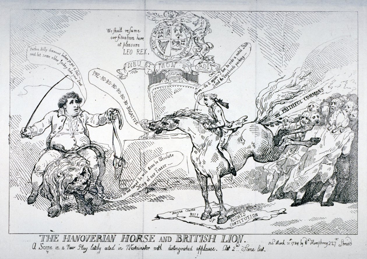 "Hanoveranerhästen och det brittiska lejonet", 1784 av Thomas Rowlandson