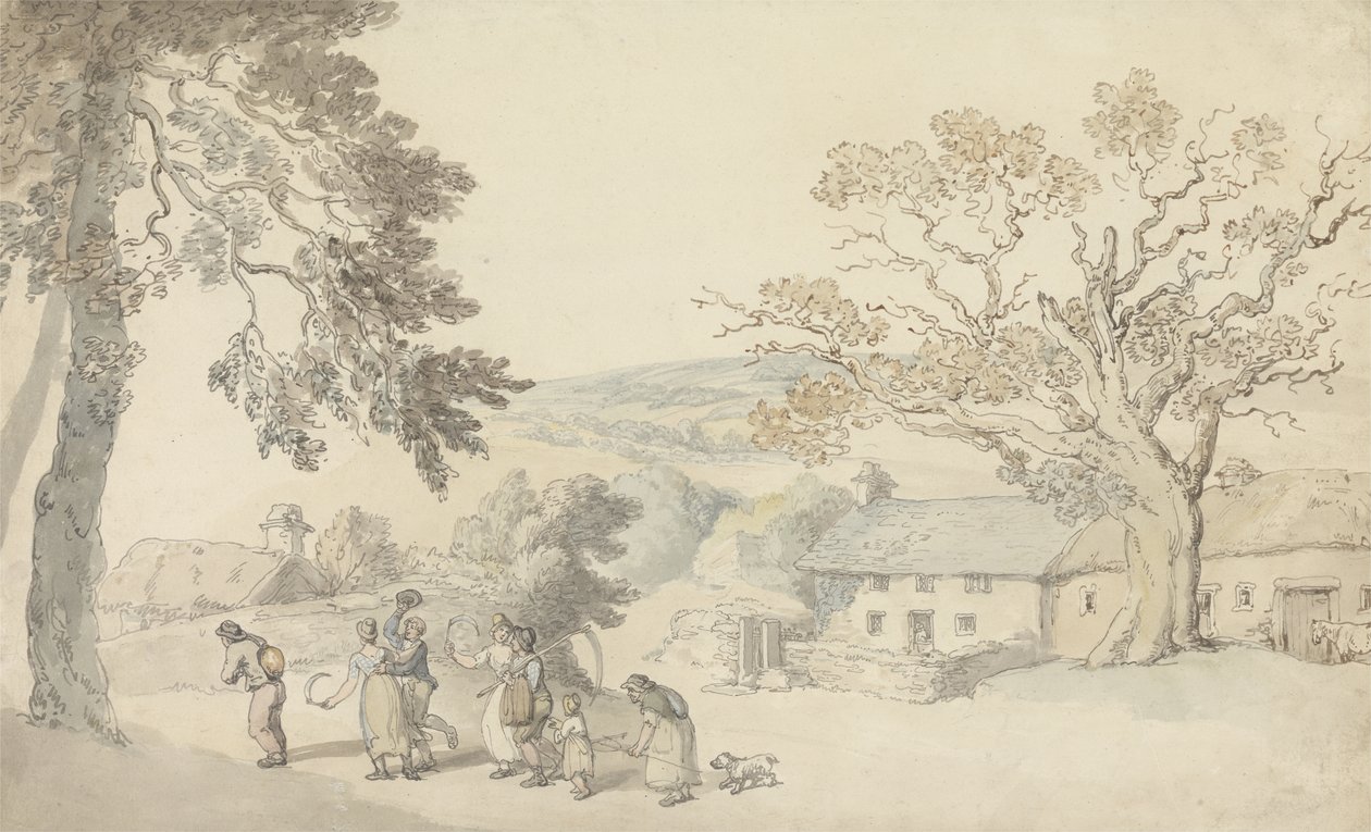 The Harvesters (penna & bläck och w/c över penna på papper) av Thomas Rowlandson