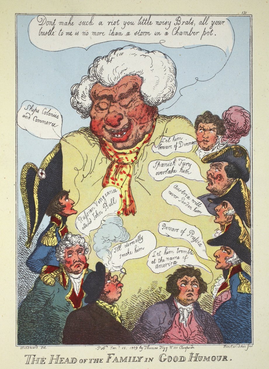 Familjeöverhuvudet på gott humör, pub. Thomas Tegg, 15 januari 1809 (handkolorerad gravyr). av Thomas Rowlandson