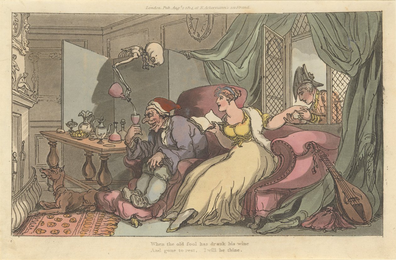 The Honey Moon Den engelska Dödsdansen, skylt 13, 1 augusti 1814. av Thomas Rowlandson
