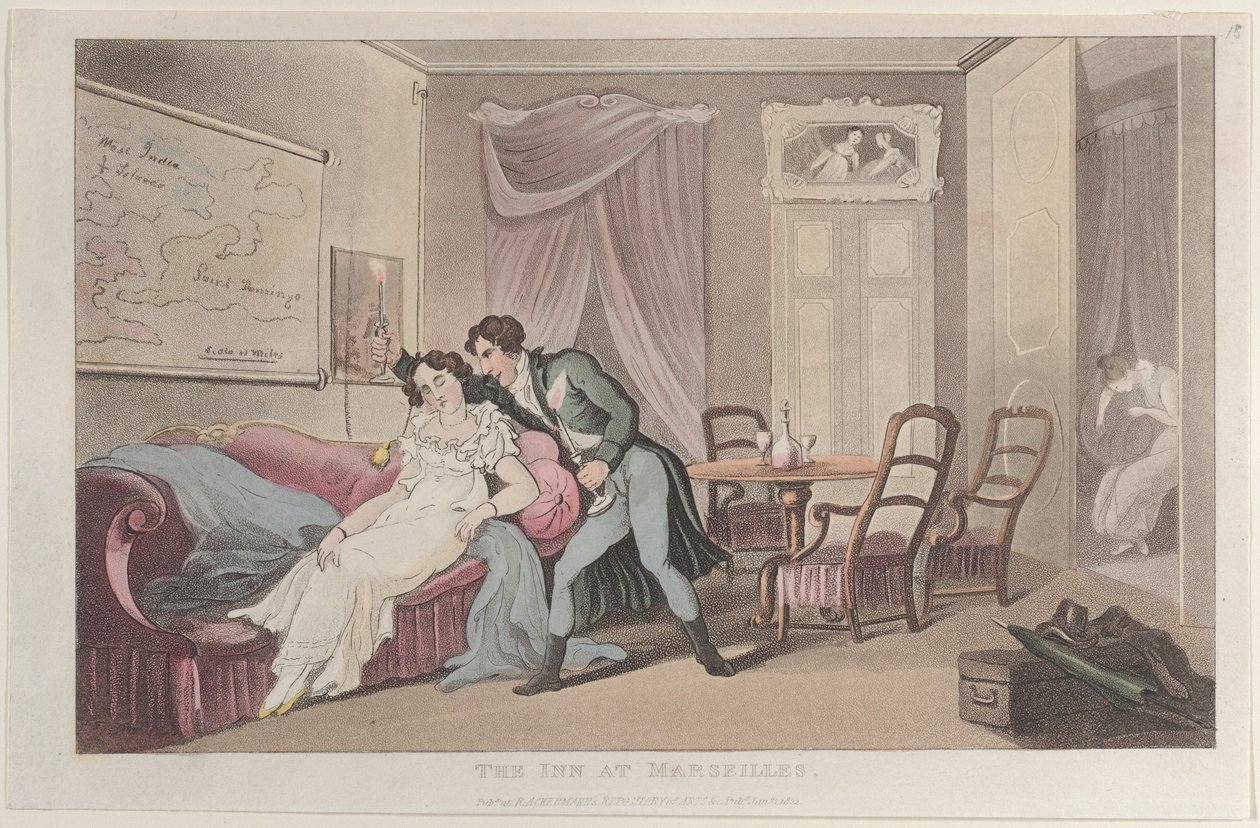 The Inn at Marseilles, från Journal of Sentimental Travels in the Southern Pro..., 1 januari 1822. av Thomas Rowlandson