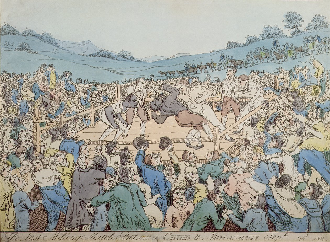 The Last Milling Match between Cribb och Molineaux, 28 september 1811 (färggravyr) av Thomas Rowlandson