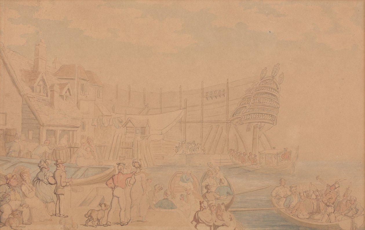 Sjösättningen av ett fartyg av Thomas Rowlandson