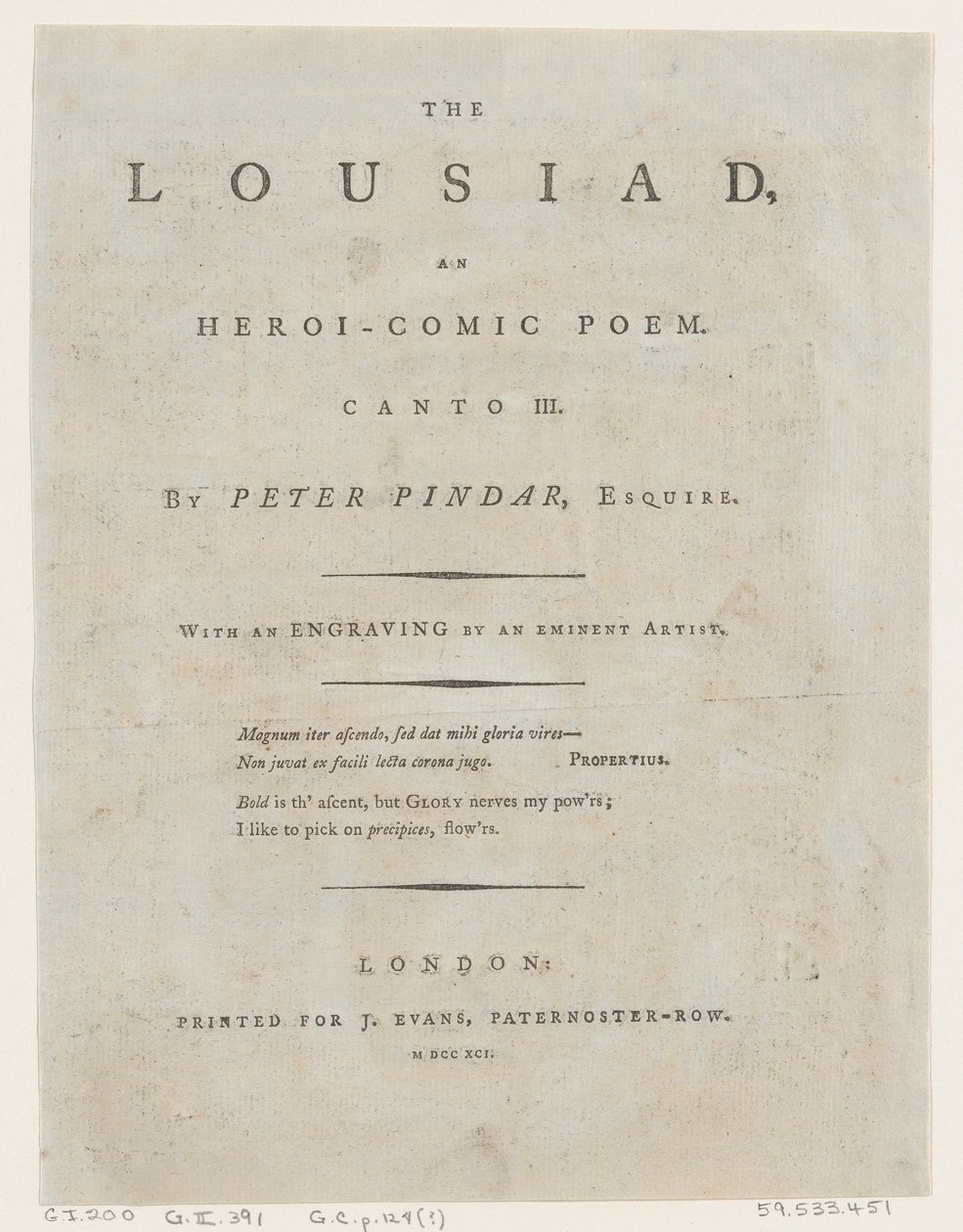 Lousiaden av Peter Pindar, Frontispice, 1787., 1787. av Thomas Rowlandson