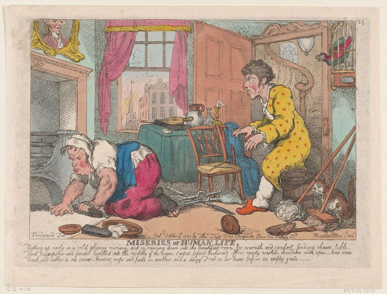 Människolivets miseries: Getting Up Early in a Cold Gloomy Morning...Före ..., 9 oktober 1807. av Thomas Rowlandson