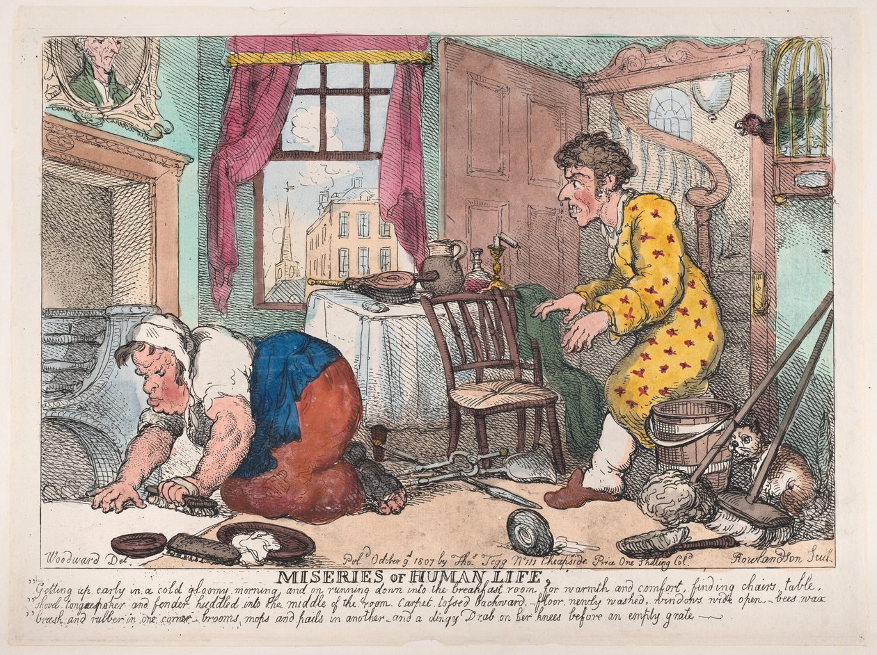 Människolivets miseries: Getting Up Early in a Cold Gloomy Morning...Före ..., 9 oktober 1807. av Thomas Rowlandson