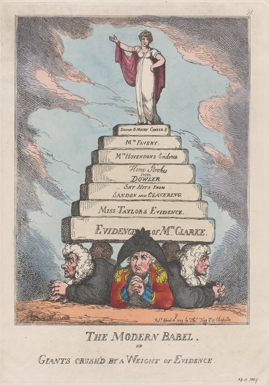 Det moderna Babel, eller jättar krossade av bevis, 11 april 1809, 11 april 1809. av Thomas Rowlandson
