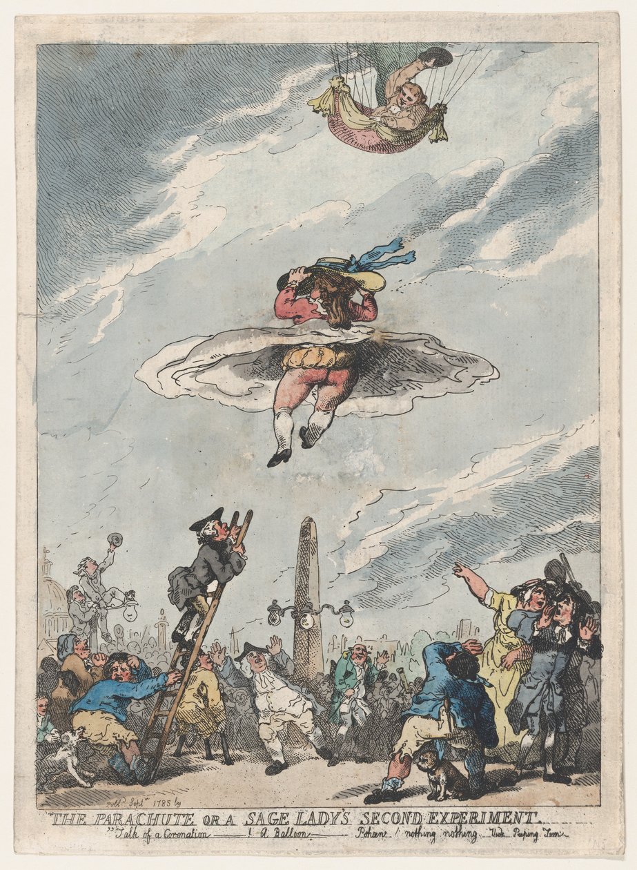 Fallskärmen eller en vis dams andra experiment, september 1785, september 1785. av Thomas Rowlandson