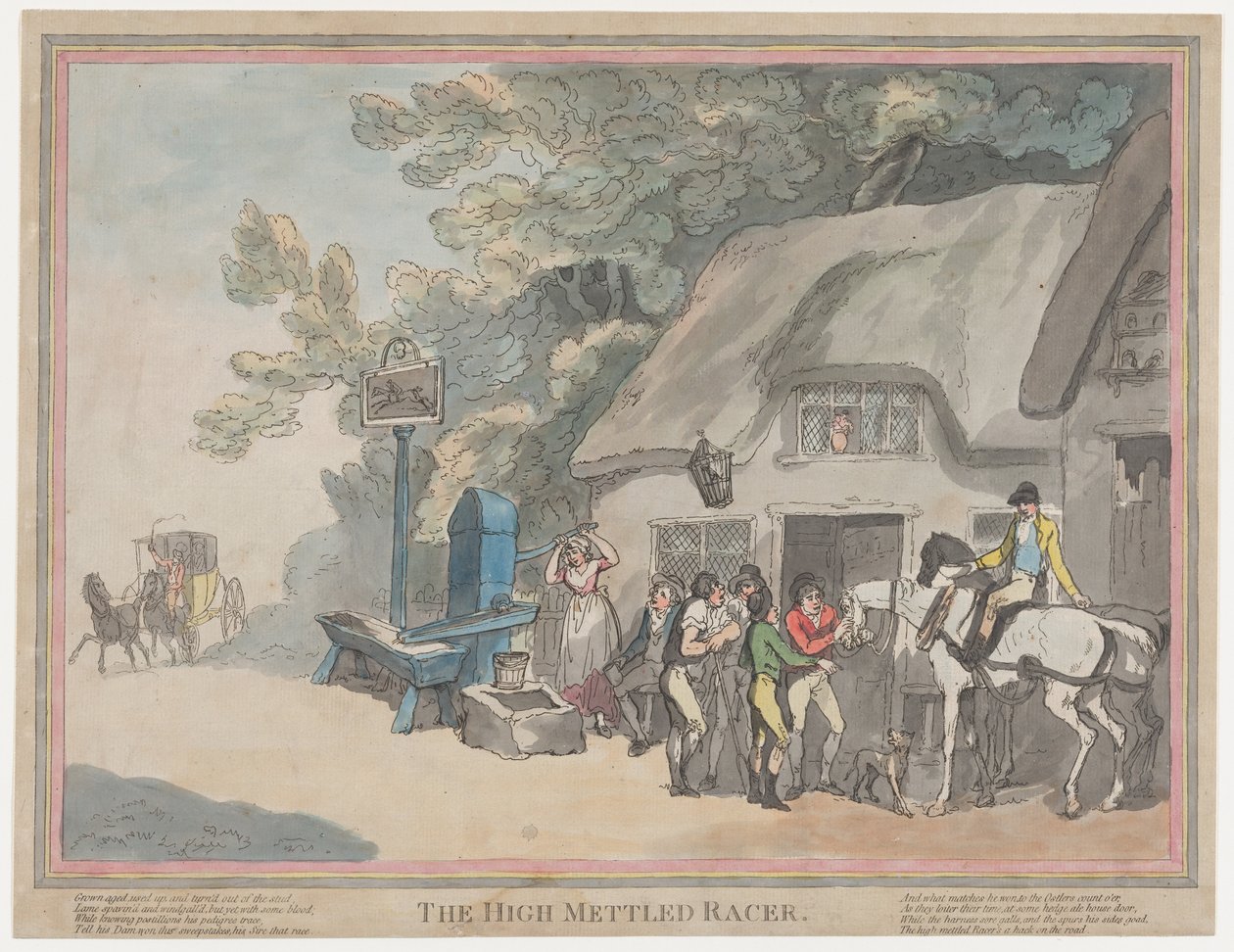 Posthästen (ur *The Life of a Racehorse, or The High-Mettled Racer*) av Thomas Rowlandson